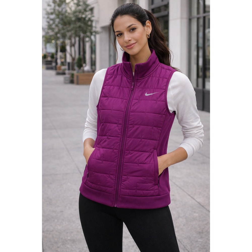 Nike Therma Fit Full Zip Quilted Running Vest Womens S Purple Polyester Pockets